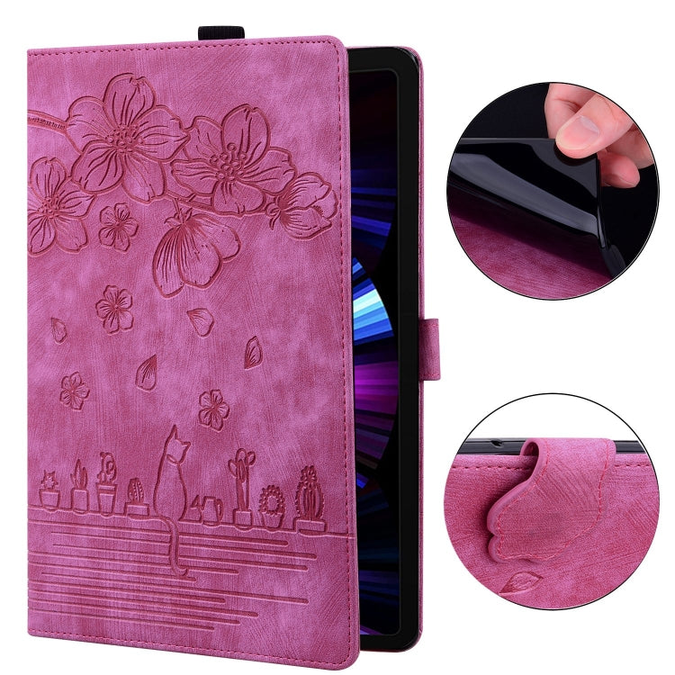 For OnePlus Pad / Pad Pro 12.1 Cartoon Sakura Cat Embossed Leather Tablet Case(Rose Red) - Others by PMC TechLife | Online Shopping South Africa | PMC TechLife | Buy Now Pay Later Mobicred