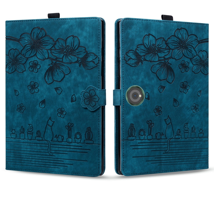 For OnePlus Pad / Pad Pro 12.1 Cartoon Sakura Cat Embossed Leather Tablet Case(Blue) - Others by PMC TechLife | Online Shopping South Africa | PMC TechLife | Buy Now Pay Later Mobicred
