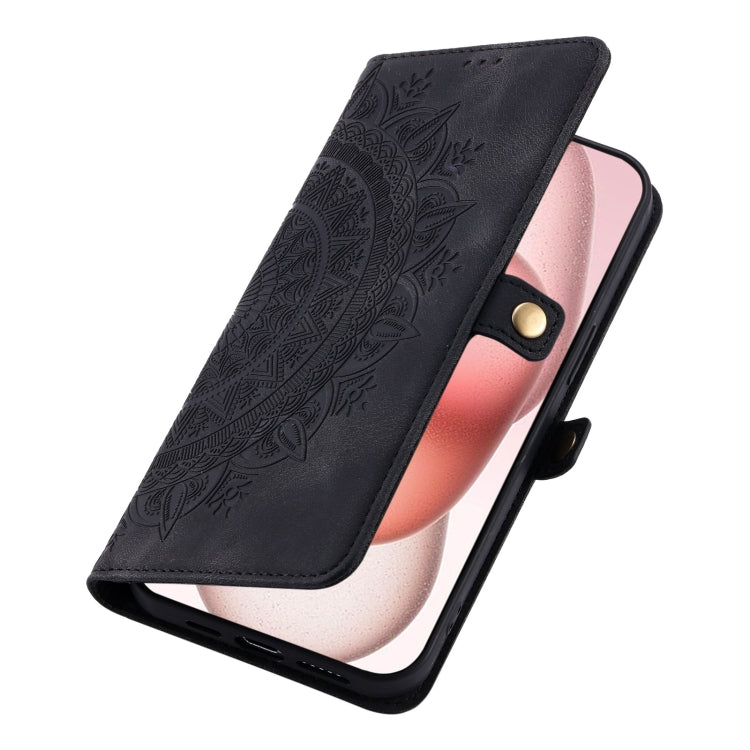 For iPhone 16 Skin Feel Totem Embossed Leather Phone Case(Black) - iPhone 16 Cases by PMC Jewellery | Online Shopping South Africa | PMC Jewellery | Buy Now Pay Later Mobicred