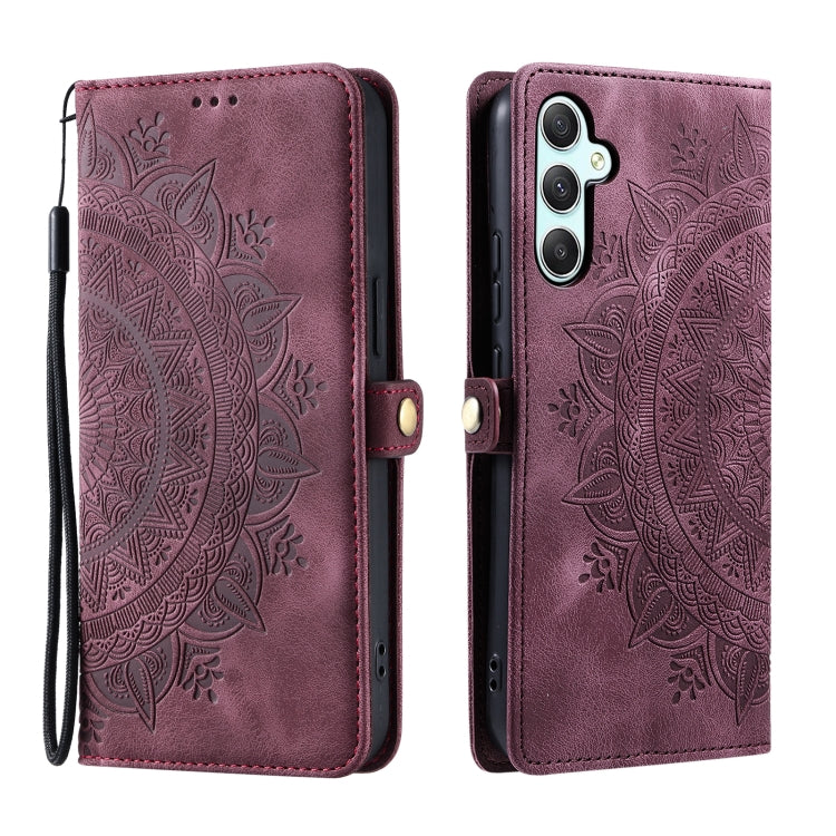 For Samsung Galaxy S25+ 5G Skin Feel Totem Embossed Leather Phone Case(Wine Red) - Galaxy S25+ 5G Cases by PMC Jewellery | Online Shopping South Africa | PMC Jewellery | Buy Now Pay Later Mobicred