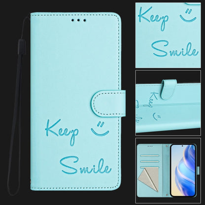 For Samsung Galaxy S25 5G Smile Embossing RFID Leather Phone Case(Mint Green) - Galaxy S25 5G Cases by PMC Jewellery | Online Shopping South Africa | PMC Jewellery | Buy Now Pay Later Mobicred