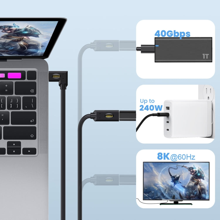 240W USB-C / Type-C Male to Female Multi-function Elbow USB 4.0 Data Extension Cable, Length:1m - Cable & Adapters by PMC Jewellery | Online Shopping South Africa | PMC Jewellery | Buy Now Pay Later Mobicred