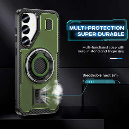 For Samsung Galaxy S25 5G Ring Holder Carbon Fiber PC Hybrid TPU Phone Case(Army Green) - Galaxy S25 5G Cases by PMC Jewellery | Online Shopping South Africa | PMC Jewellery | Buy Now Pay Later Mobicred