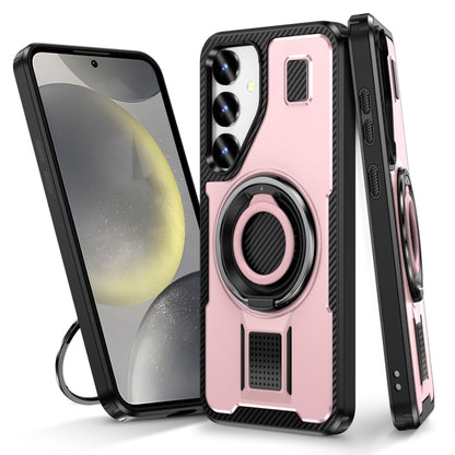 For Samsung Galaxy S25 5G Ring Holder Carbon Fiber PC Hybrid TPU Phone Case(Rose Gold) - Galaxy S25 5G Cases by PMC Jewellery | Online Shopping South Africa | PMC Jewellery | Buy Now Pay Later Mobicred