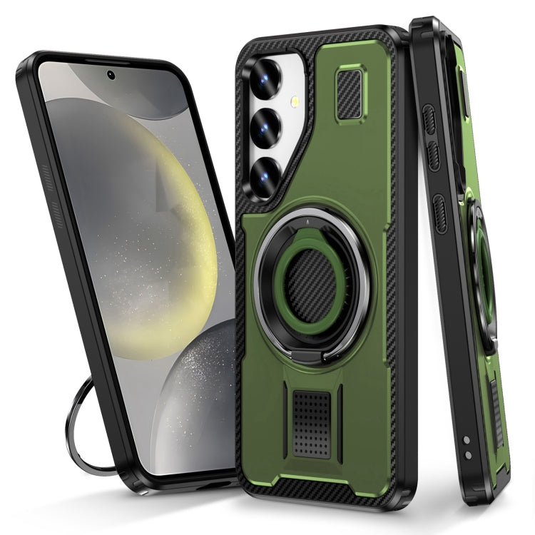 For Samsung Galaxy S25+ 5G Ring Holder Carbon Fiber PC Hybrid TPU Phone Case(Army Green) - Galaxy S25+ 5G Cases by PMC Jewellery | Online Shopping South Africa | PMC Jewellery | Buy Now Pay Later Mobicred