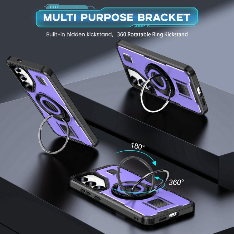 For Samsung Galaxy S25+ 5G Ring Holder Carbon Fiber PC Hybrid TPU Phone Case(Purple) - Galaxy S25+ 5G Cases by PMC Jewellery | Online Shopping South Africa | PMC Jewellery | Buy Now Pay Later Mobicred