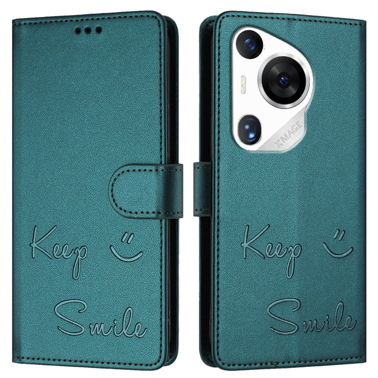 For Huawei Pura 70 Pro Smile Embossing RFID Leather Phone Case(Peacock Green) - Huawei Cases by PMC Jewellery | Online Shopping South Africa | PMC Jewellery | Buy Now Pay Later Mobicred