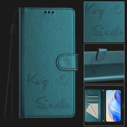 For Huawei Pura 70 Smile Embossing RFID Leather Phone Case(Peacock Green) - Huawei Cases by PMC Jewellery | Online Shopping South Africa | PMC Jewellery | Buy Now Pay Later Mobicred