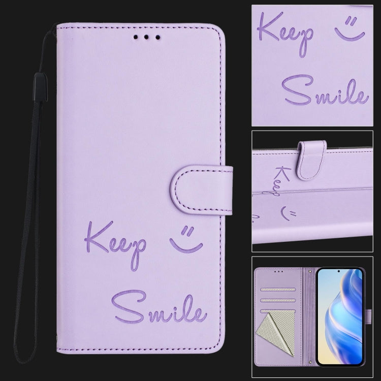 For Huawei Pura 70 Smile Embossing RFID Leather Phone Case(Light Purple) - Huawei Cases by PMC Jewellery | Online Shopping South Africa | PMC Jewellery | Buy Now Pay Later Mobicred