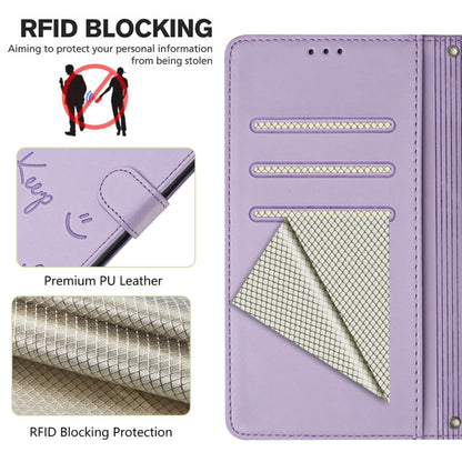 For Huawei Pura 70 Smile Embossing RFID Leather Phone Case(Light Purple) - Huawei Cases by PMC Jewellery | Online Shopping South Africa | PMC Jewellery | Buy Now Pay Later Mobicred