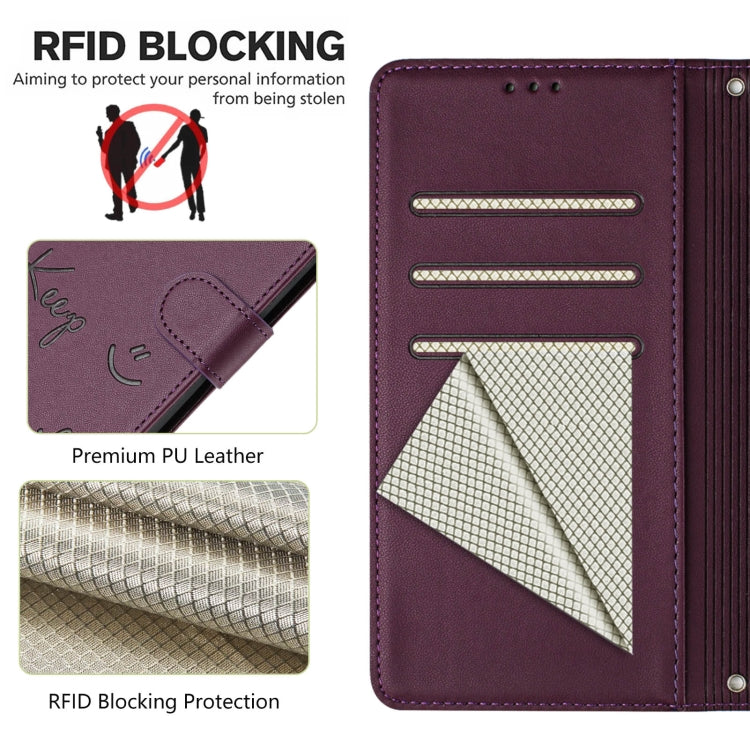 For Huawei Pura 70 Smile Embossing RFID Leather Phone Case(Violet) - Huawei Cases by PMC Jewellery | Online Shopping South Africa | PMC Jewellery | Buy Now Pay Later Mobicred