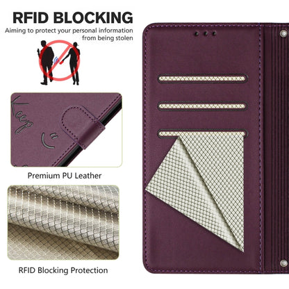 For Honor Magic6 Pro 5G Global Smile Embossing RFID Leather Phone Case(Violet) - Honor Cases by PMC Jewellery | Online Shopping South Africa | PMC Jewellery | Buy Now Pay Later Mobicred