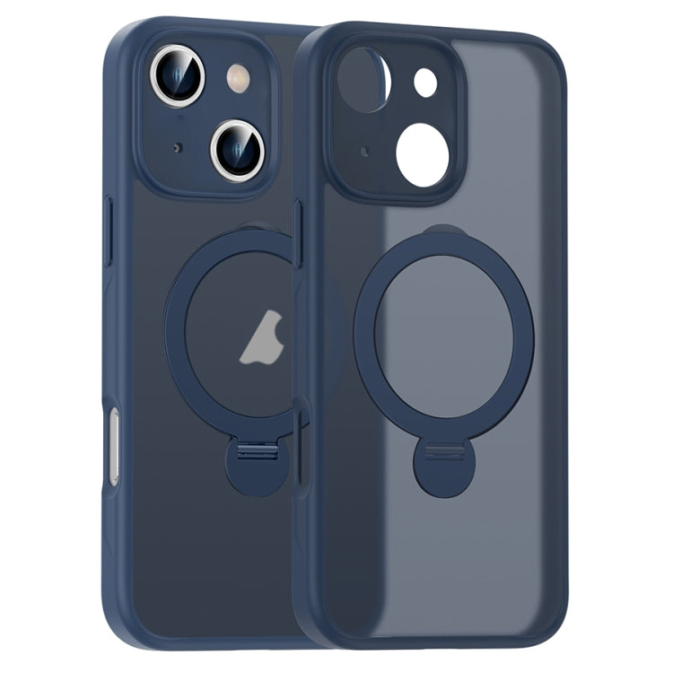 For iPhone 16 Matte Texture 360 Degree Rotary Tone Holder MagSafe Phone Case(Dark Blue) - iPhone 16 Cases by PMC Jewellery | Online Shopping South Africa | PMC Jewellery | Buy Now Pay Later Mobicred