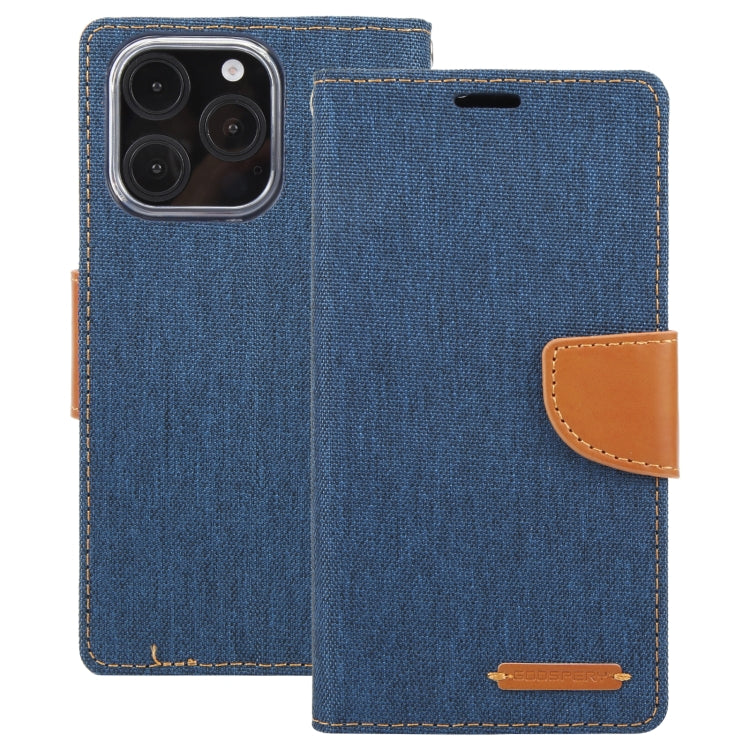 For iPhone 16 Pro Max GOOSPERY CANVAS DIARY Fabric Texture Flip Leather Phone Case(Navy Blue) - iPhone 16 Pro Max Cases by GOOSPERY | Online Shopping South Africa | PMC Jewellery | Buy Now Pay Later Mobicred