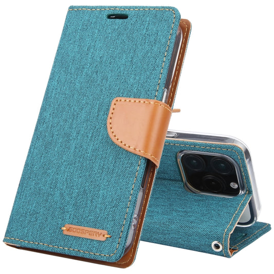 For iPhone 16 Pro Max GOOSPERY CANVAS DIARY Fabric Texture Flip Leather Phone Case(Green) - iPhone 16 Pro Max Cases by GOOSPERY | Online Shopping South Africa | PMC Jewellery | Buy Now Pay Later Mobicred