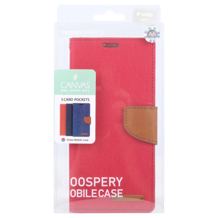For iPhone 16 Pro Max GOOSPERY CANVAS DIARY Fabric Texture Flip Leather Phone Case(Red) - free shipping - PMC Jewellery - Order now!