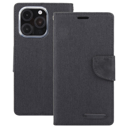 For iPhone 16 Pro GOOSPERY CANVAS DIARY Fabric Texture Flip Leather Phone Case(Black) - iPhone 16 Pro Cases by GOOSPERY | Online Shopping South Africa | PMC Jewellery | Buy Now Pay Later Mobicred