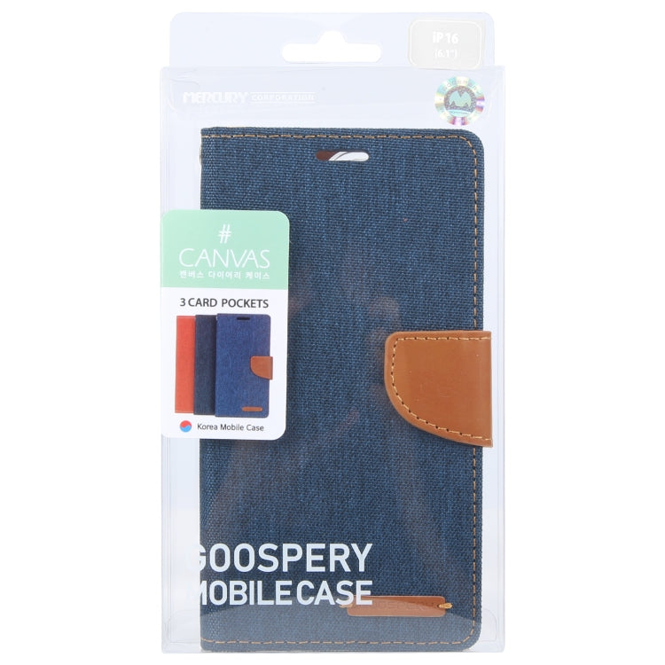 For iPhone 16 Plus GOOSPERY CANVAS DIARY Fabric Texture Flip Leather Phone Case(Navy Blue) - iPhone 16 Plus Cases by GOOSPERY | Online Shopping South Africa | PMC Jewellery | Buy Now Pay Later Mobicred