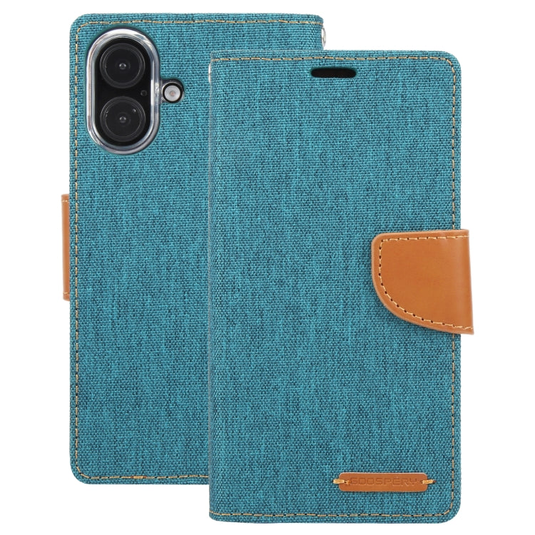 For iPhone 16 Plus GOOSPERY CANVAS DIARY Fabric Texture Flip Leather Phone Case(Green) - iPhone 16 Plus Cases by GOOSPERY | Online Shopping South Africa | PMC Jewellery | Buy Now Pay Later Mobicred