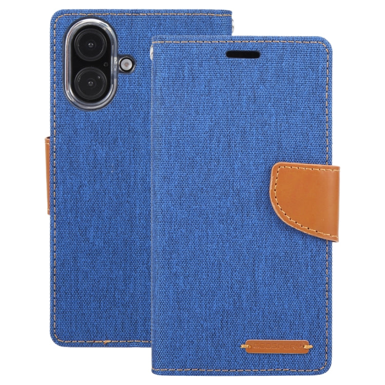 For iPhone 16 Plus GOOSPERY CANVAS DIARY Fabric Texture Flip Leather Phone Case(Blue) - iPhone 16 Plus Cases by GOOSPERY | Online Shopping South Africa | PMC Jewellery | Buy Now Pay Later Mobicred