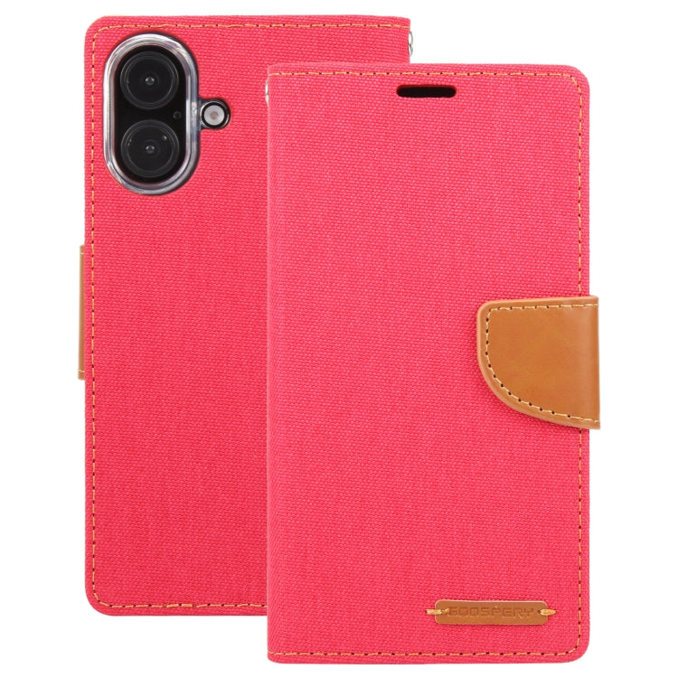 For iPhone 16 Plus GOOSPERY CANVAS DIARY Fabric Texture Flip Leather Phone Case(Red) - iPhone 16 Plus Cases by GOOSPERY | Online Shopping South Africa | PMC Jewellery | Buy Now Pay Later Mobicred