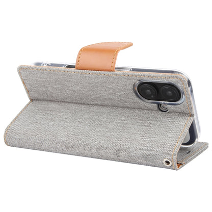 For iPhone 16 GOOSPERY CANVAS DIARY Fabric Texture Flip Leather Phone Case(Grey) - iPhone 16 Cases by GOOSPERY | Online Shopping South Africa | PMC Jewellery | Buy Now Pay Later Mobicred