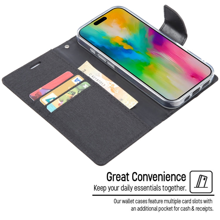 For iPhone 16 Plus GOOSPERY CANVAS DIARY Fabric Texture Flip Leather Phone Case(Navy Blue) - iPhone 16 Plus Cases by GOOSPERY | Online Shopping South Africa | PMC Jewellery | Buy Now Pay Later Mobicred