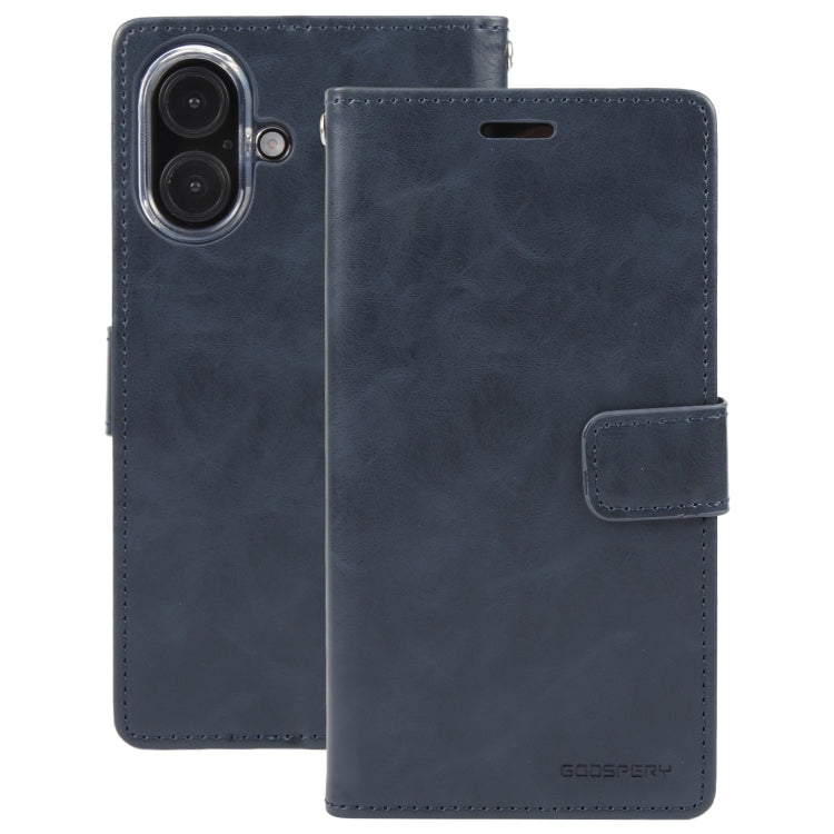 For iPhone 16 GOOSPERY BLUE MOON Crazy Horse Texture Leather Phone Case(Dark Blue) - iPhone 16 Cases by GOOSPERY | Online Shopping South Africa | PMC Jewellery | Buy Now Pay Later Mobicred