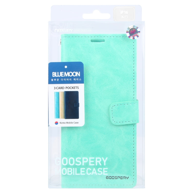 For iPhone 16 GOOSPERY BLUE MOON Crazy Horse Texture Leather Phone Case(Mint Green) - iPhone 16 Cases by GOOSPERY | Online Shopping South Africa | PMC Jewellery | Buy Now Pay Later Mobicred