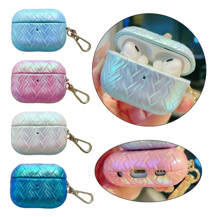 For AirPods Pro Colorful Weaving Texture Earbuds Box PC Case with Hook(Pink) - For AirPods Pro by PMC Jewellery | Online Shopping South Africa | PMC Jewellery | Buy Now Pay Later Mobicred