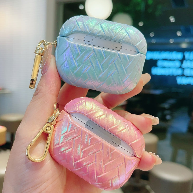 For AirPods 4 Colorful Weaving Texture Earbuds Box PC Case with Hook(Blue) - free shipping - PMC Jewellery - Order now!