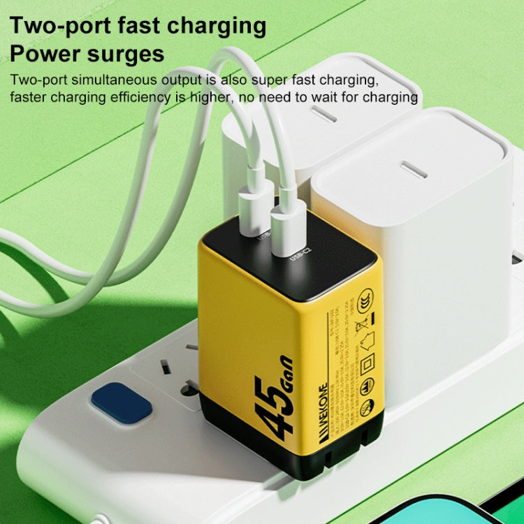 WK WP-U33 45W USB-C / Type-Cx2 GaN Fast Charger, Plug Type:UK Plug(Yellow) - USB Charger by WK | Online Shopping South Africa | PMC TechLife | Buy Now Pay Later Mobicred