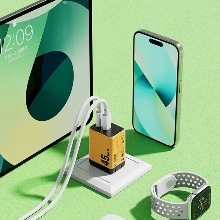 WK WP-U33 45W USB-C / Type-Cx2 GaN Fast Charger, Plug Type:UK Plug(Yellow) - USB Charger by WK | Online Shopping South Africa | PMC TechLife | Buy Now Pay Later Mobicred