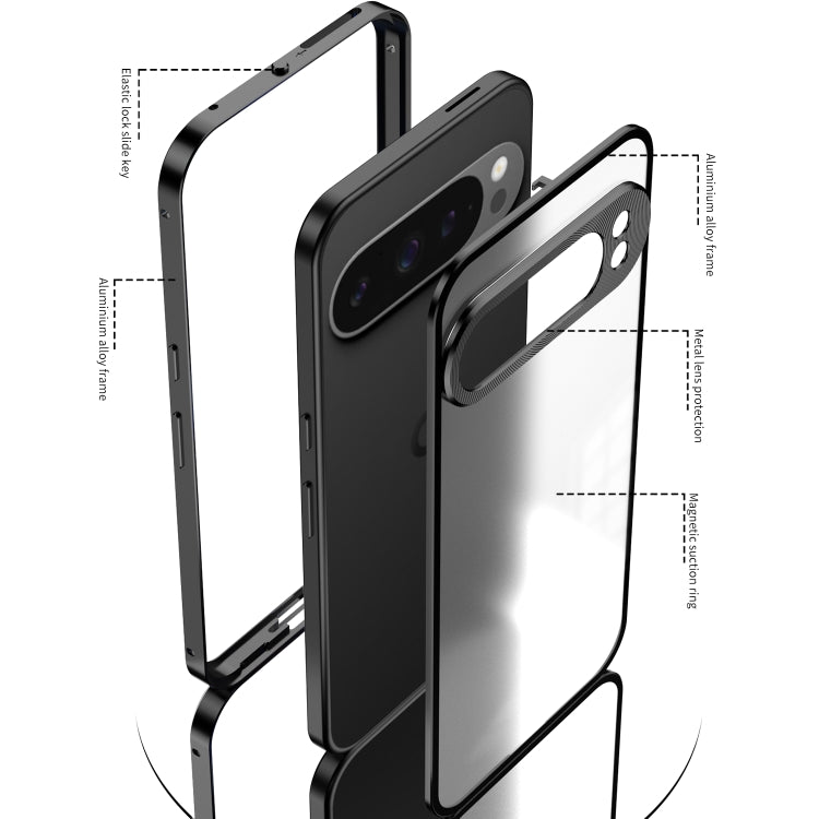 For Google Pixel 9 Pro XL Snap Buckle Metal Frame Frosted Phone Case(Black) - Google Cases by PMC TechLife | Online Shopping South Africa | PMC TechLife | Buy Now Pay Later Mobicred