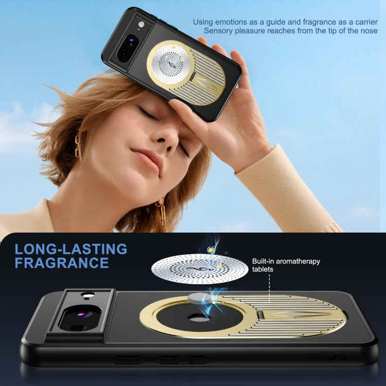 For Google Pixel 8 Heat Dissipation Aromatherapy MagSafe Holder Phone Case(Gold) - Google Cases by PMC TechLife | Online Shopping South Africa | PMC TechLife | Buy Now Pay Later Mobicred