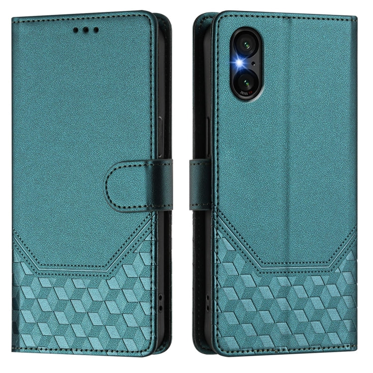 For Sony Xperia 5 VI 2024 Honeycomb Embossing RFID Leather Phone Case(Peacock Green) - Sony Cases by PMC Jewellery | Online Shopping South Africa | PMC Jewellery | Buy Now Pay Later Mobicred