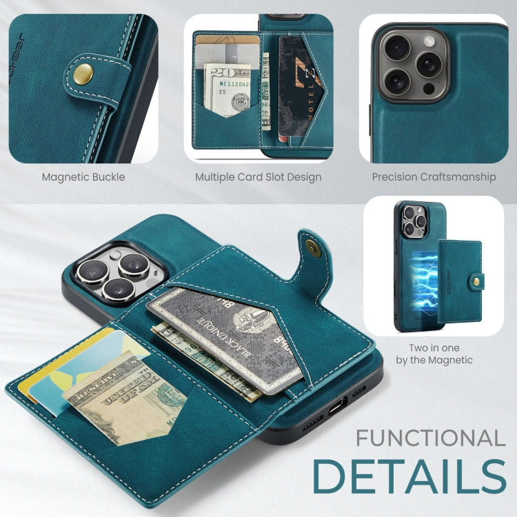 For iPhone 16 Pro JEEHOOD J01 Retro Magnetic Detachable Wallet Phone Case(Blue) - iPhone 16 Pro Cases by JEEHOOD | Online Shopping South Africa | PMC Jewellery | Buy Now Pay Later Mobicred