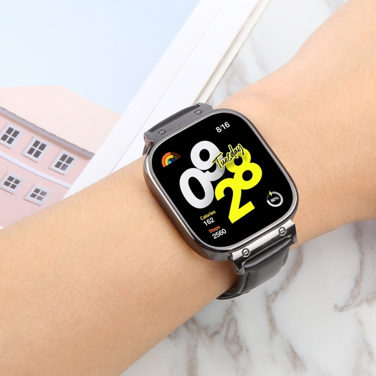 For Redmi Watch 4 Metal Black Frame Genuine Leather Watch Band(Light Brown) - free shipping - PMc TechLife - Order now!