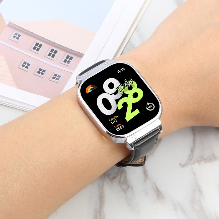 For Redmi Watch 4 Metal Silver Frame Genuine Leather Watch Band(Bamboo Black) - free shipping - PMc TechLife - Order now!