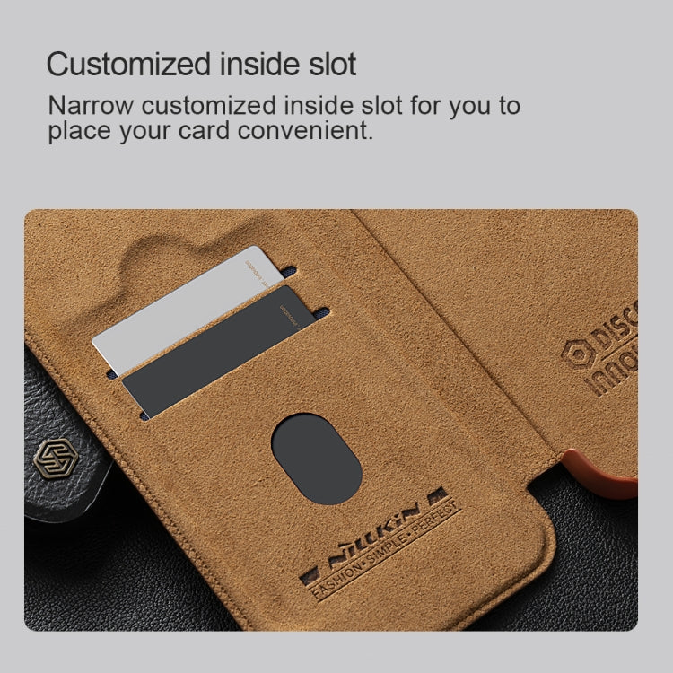 For iPhone 16 NILLKIN Qin Prop Series Flip Camera Cover Design Leather Phone Case(Plain Leather Black) - free shipping - PMC Jewellery - Order now!
