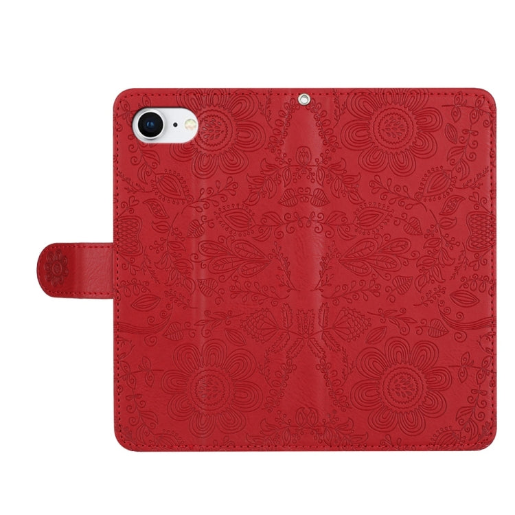 For iPhone 16e Floral Embossed Pattern Leather Phone Case(Red) - iPhone 16e Cases by PMC TechLife | Online Shopping South Africa | PMC TechLife | Buy Now Pay Later Mobicred