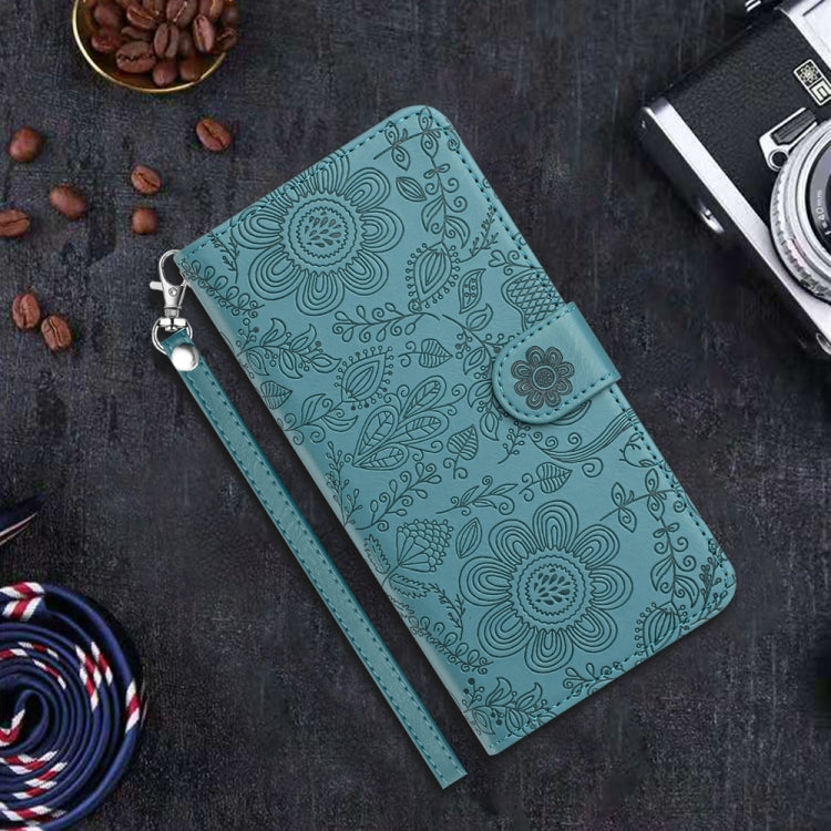 For iPhone 16e Floral Embossed Pattern Leather Phone Case(Dark Green) - iPhone 16e Cases by PMC TechLife | Online Shopping South Africa | PMC TechLife | Buy Now Pay Later Mobicred