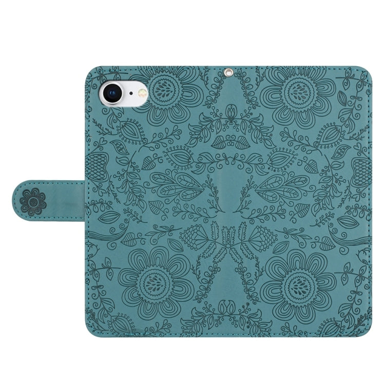 For iPhone 16e Floral Embossed Pattern Leather Phone Case(Dark Green) - iPhone 16e Cases by PMC TechLife | Online Shopping South Africa | PMC TechLife | Buy Now Pay Later Mobicred