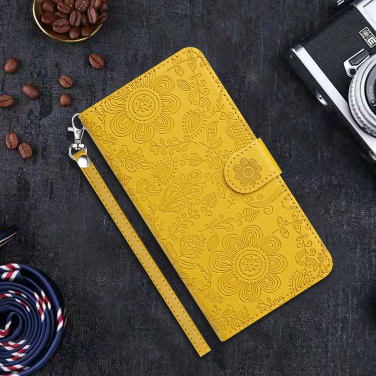 For iPhone 16e Floral Embossed Pattern Leather Phone Case(Yellow) - iPhone 16e Cases by PMC TechLife | Online Shopping South Africa | PMC TechLife | Buy Now Pay Later Mobicred