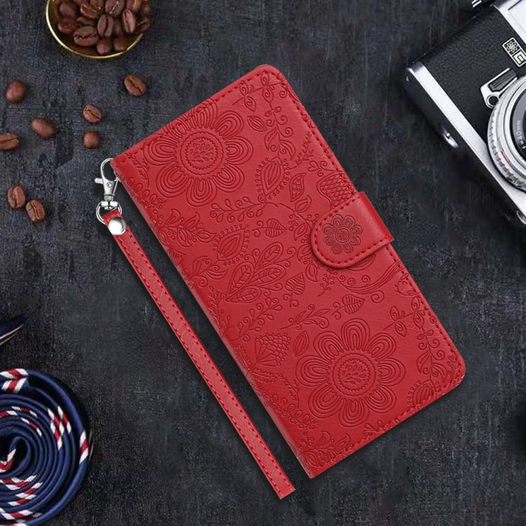 For Samsung Galaxy S25+ 5G Floral Embossed Pattern Leather Phone Case(Red) - Galaxy S25+ 5G Cases by PMC Jewellery | Online Shopping South Africa | PMC Jewellery | Buy Now Pay Later Mobicred