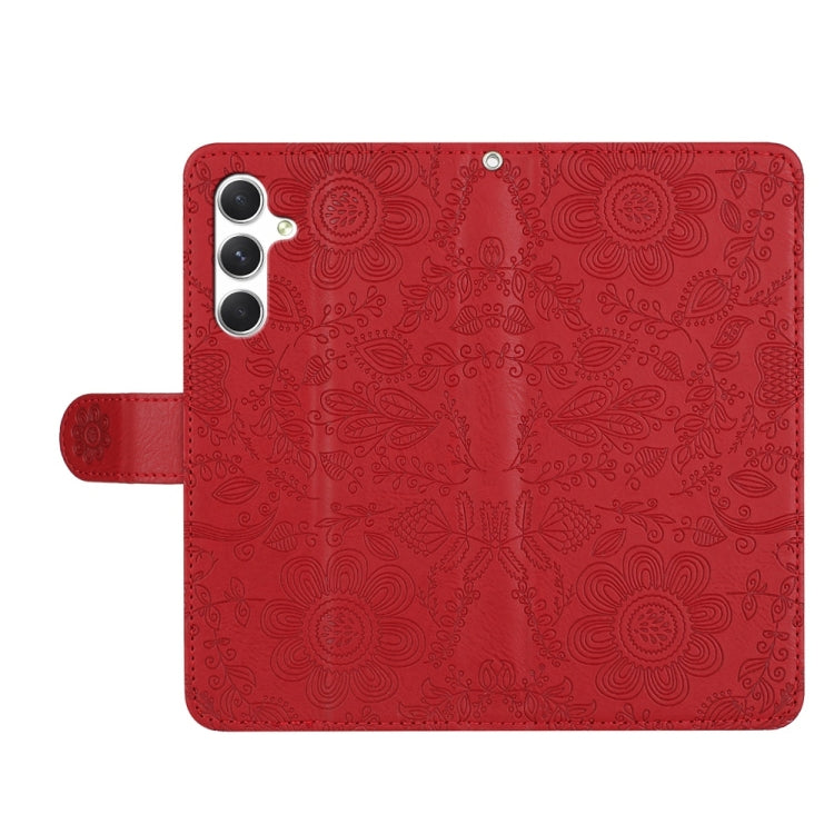 For Samsung Galaxy S25+ 5G Floral Embossed Pattern Leather Phone Case(Red) - Galaxy S25+ 5G Cases by PMC Jewellery | Online Shopping South Africa | PMC Jewellery | Buy Now Pay Later Mobicred