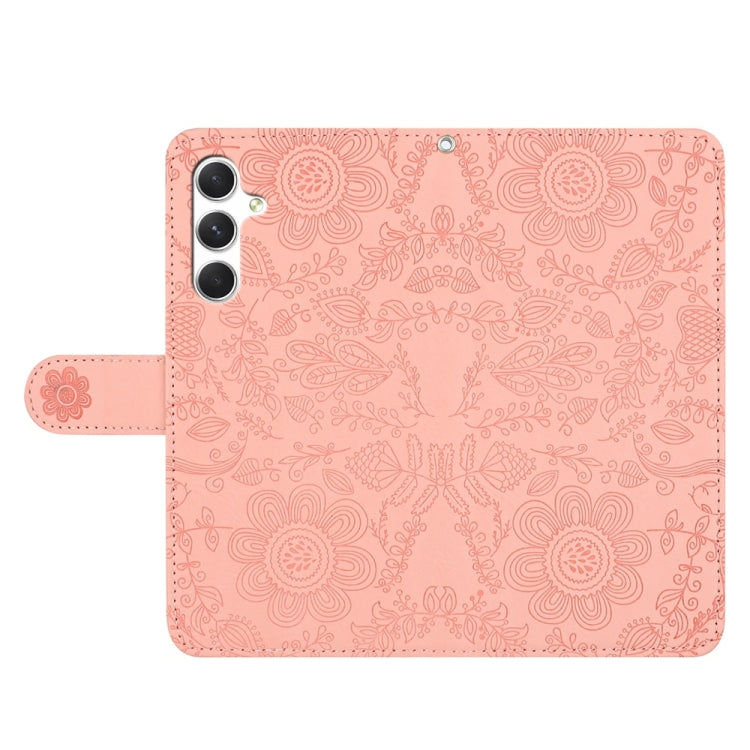 For Samsung Galaxy S25+ 5G Floral Embossed Pattern Leather Phone Case(Pink) - Galaxy S25+ 5G Cases by PMC Jewellery | Online Shopping South Africa | PMC Jewellery | Buy Now Pay Later Mobicred