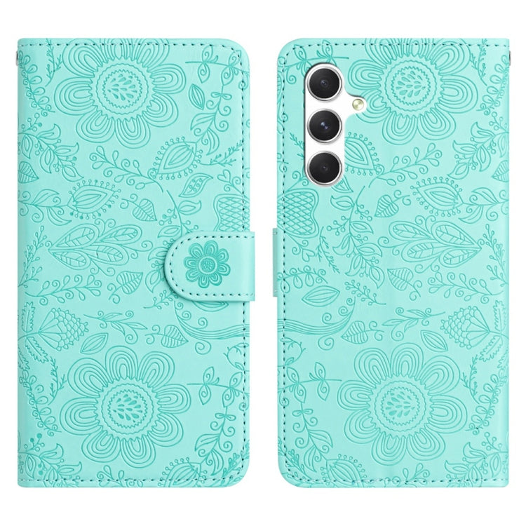 For Samsung Galaxy S25+ 5G Floral Embossed Pattern Leather Phone Case(Light Green) - Galaxy S25+ 5G Cases by PMC Jewellery | Online Shopping South Africa | PMC Jewellery | Buy Now Pay Later Mobicred