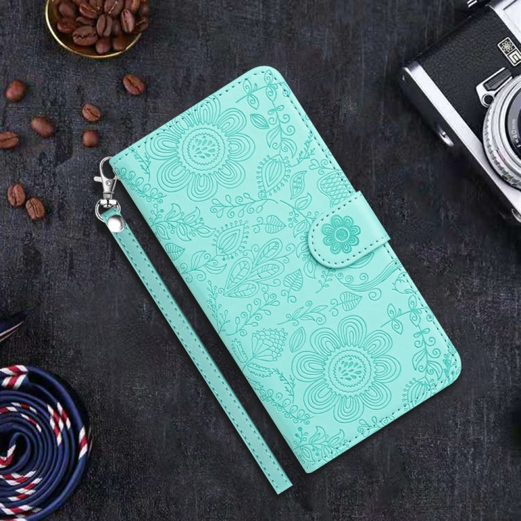 For Samsung Galaxy S25+ 5G Floral Embossed Pattern Leather Phone Case(Light Green) - Galaxy S25+ 5G Cases by PMC Jewellery | Online Shopping South Africa | PMC Jewellery | Buy Now Pay Later Mobicred