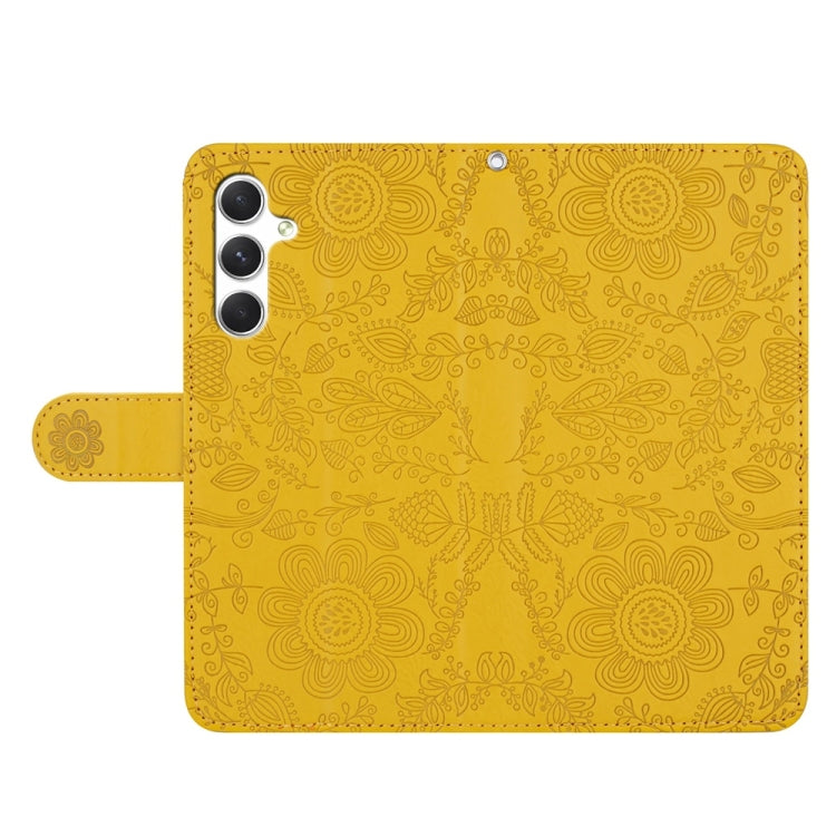 For Samsung Galaxy S25 5G Floral Embossed Pattern Leather Phone Case(Yellow) - Galaxy S25 5G Cases by PMC Jewellery | Online Shopping South Africa | PMC Jewellery | Buy Now Pay Later Mobicred